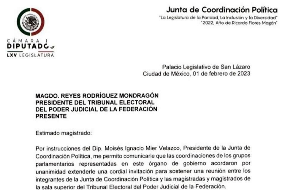 El presidente del Tribunal Electoral recibió una invitación para él y los magistrados electorales para presentarse en San Lázaro.