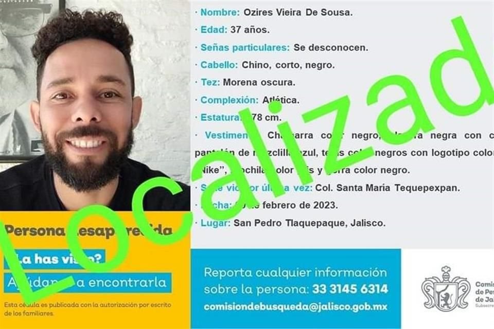 Ozires Vieira de Souza, el jesuita y estudiante del ITESO reportado como desaparecido, ya fue localizado, informó la Comisión de Búsqueda.