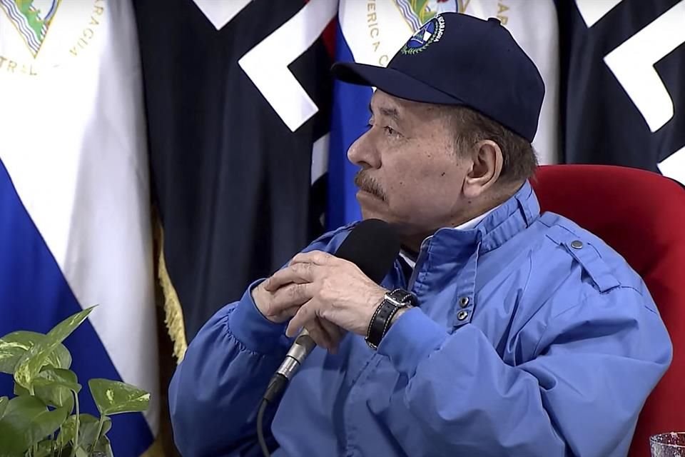 El Presidente Daniel Ortega dando un discurso el 9 de febrero.