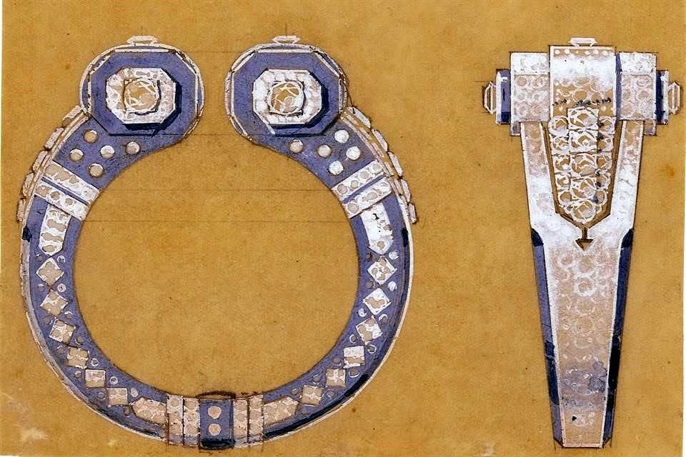 La exposición integra también bocetos, como estos para un brazalete de 1934.