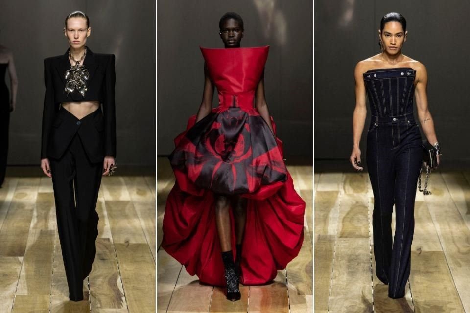 La firma Alexander McQueen presentó piezas que destacan la elegancia de la mujer para su colección Otoño-Invierno 2023.