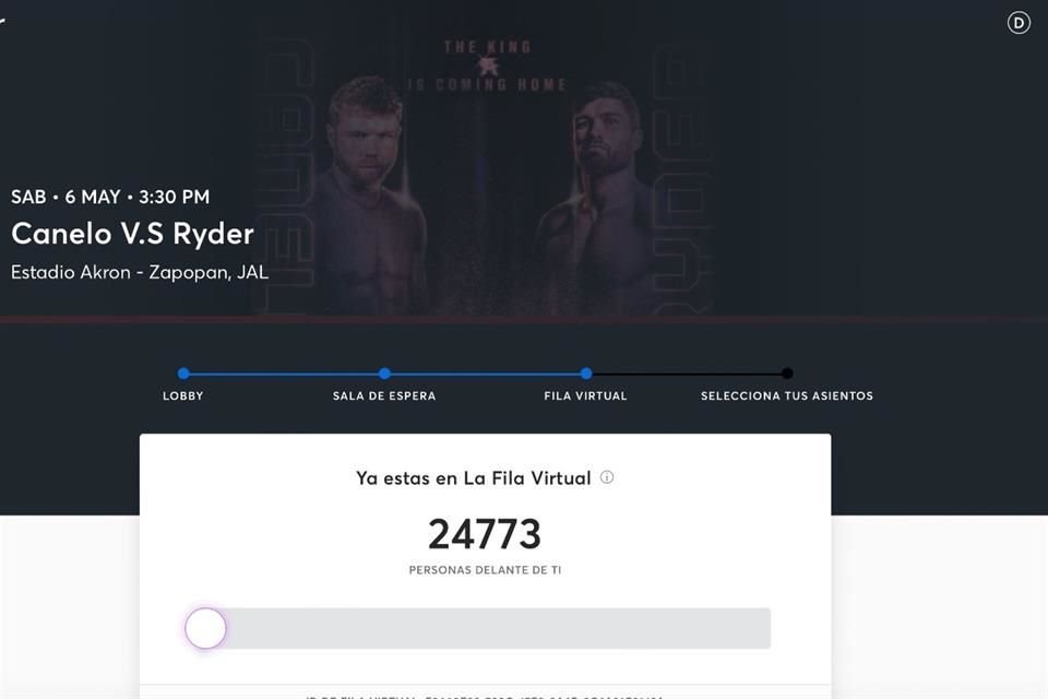 La fila virtual para la pelea entre 'Canelo' en Guadalajara alcanzó hasta las 25 mil personas, quienes ya agotaron las entradas más baratas.