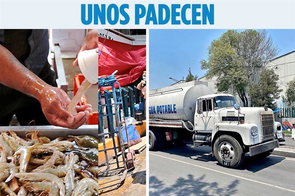 Los 300 locatarios de la Nueva Viga compran todos los das mil litros de agua a pipas y casas colindantes, para sacar la venta de mariscos. Un tinaco de 200L cuesta $70 y cada negocio necesita 4 y 5.