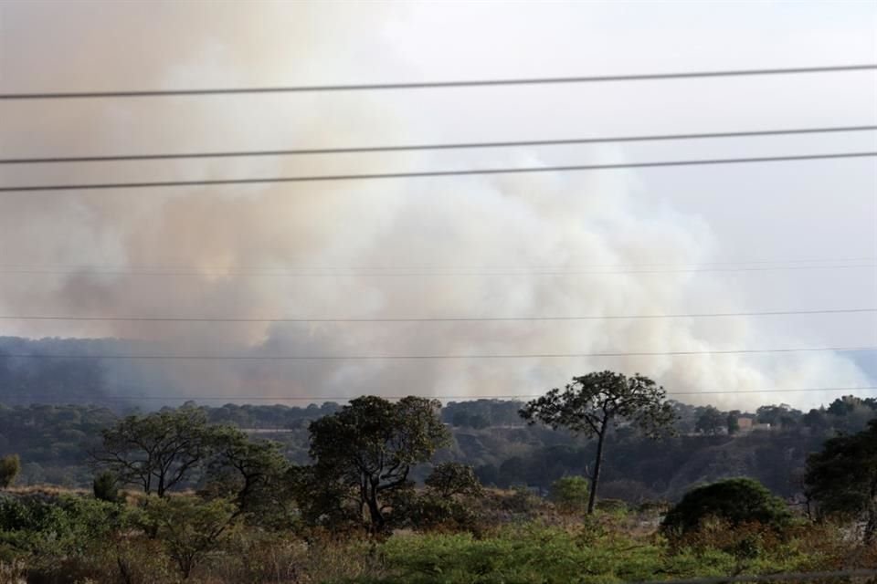 Incendio forestal en el paraje Ampliación de la Cruz, ubicado dentro del Área Natural Protegida Bosque La Primavera.