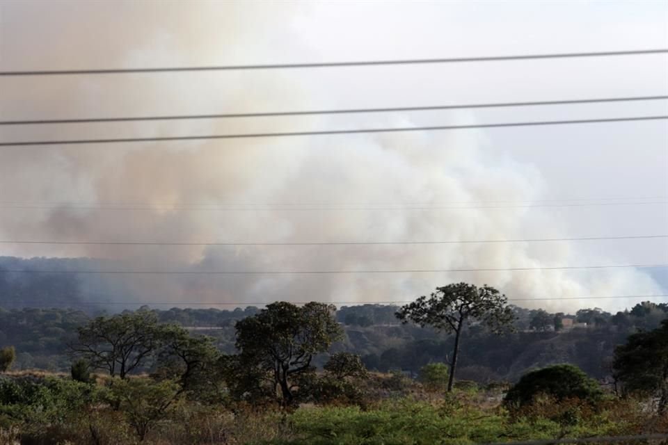 Incendio forestal en el paraje Ampliación de la Cruz, ubicado dentro del Área Natural Protegida Bosque La Primavera.