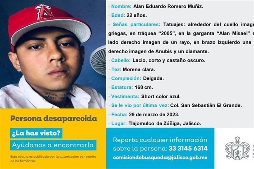 Alan Eduardo Romero Muñiz, desaparecido en San Sebastián, Tlajomulco, el 29 de marzo 2023