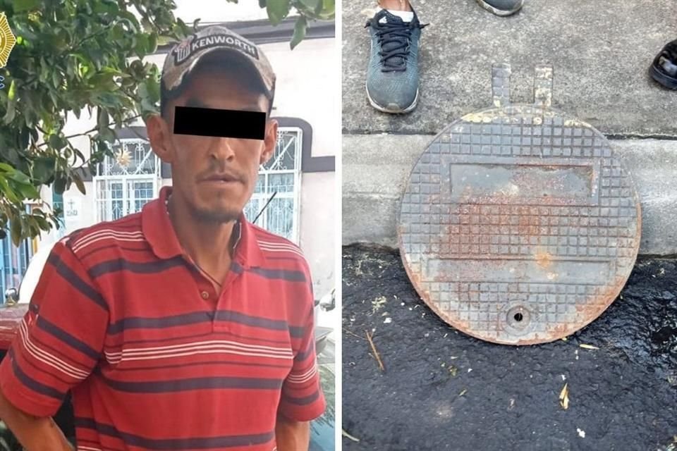 Elementos de la SSC detuvieron a un hombre, de 39 años, quien se encontraba robando una coladera, en la Alcaldía Cuauhtémoc.