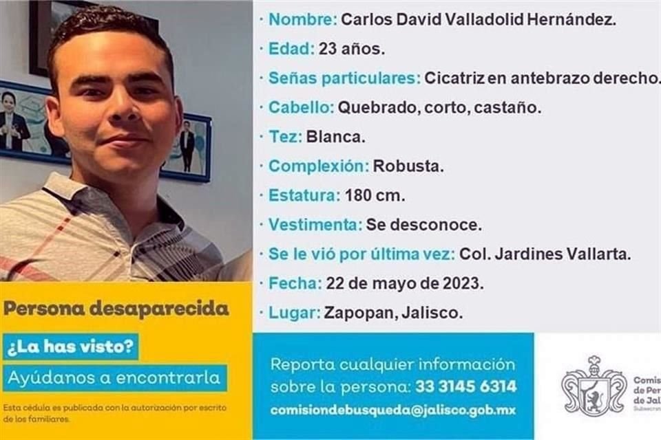 Ficha de búsqueda de Carlos David Valladolid Hernández de 23 años.