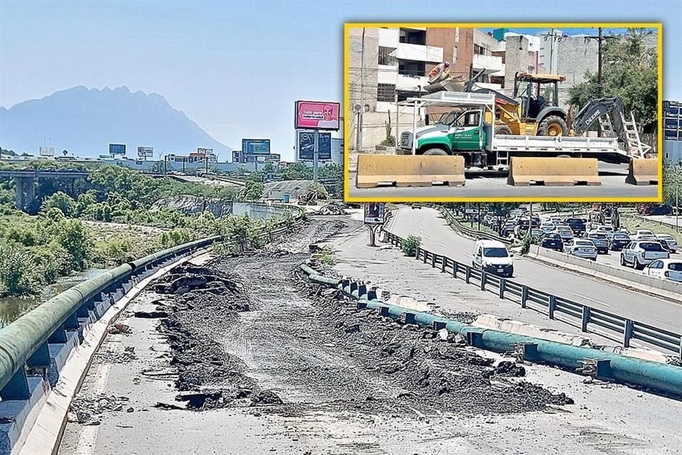 La reconstrucción de la gaza de Bonifacio Salinas y Miguel de la Madrid, dañada hace 3 años, ayer cumplía una semana de labores, pero la maquinaria se retiró (recuadro).