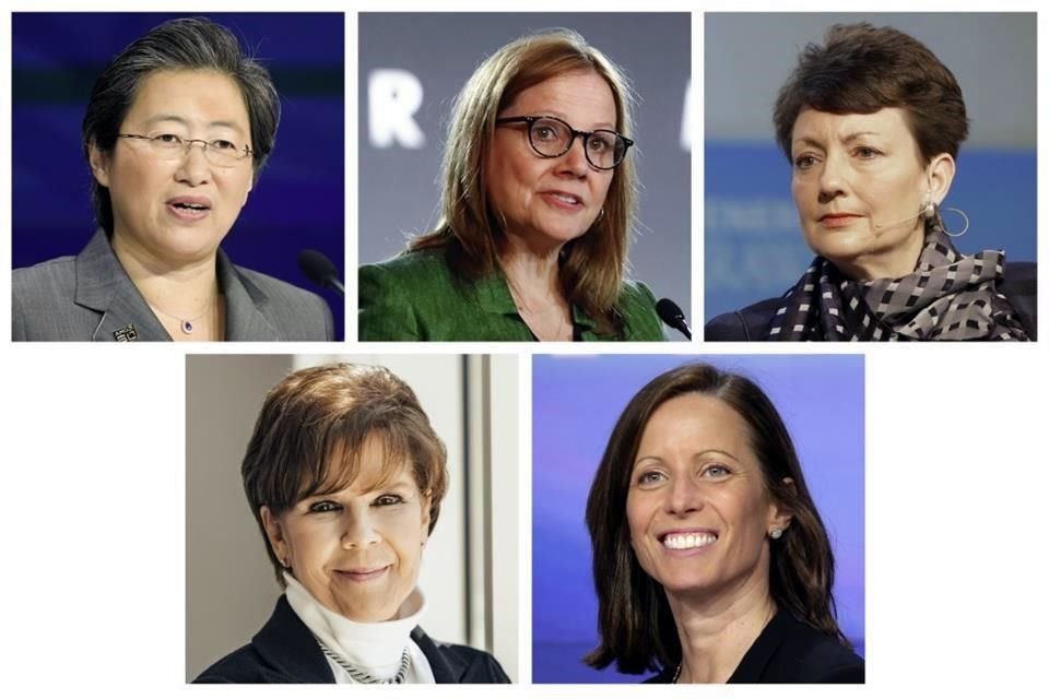 Entre las directoras ejecutivas mejor pagadas de las compañías que figuran dentro del índice  S&P 500 están Lisa Su de Advanced Micro Devices, Mary Barra de General Motors, Lynn Good de Duke Energy. En la parte inferior, Phebe Novakovic de General Dynamics y Adena Friedman de Nasdaq. 