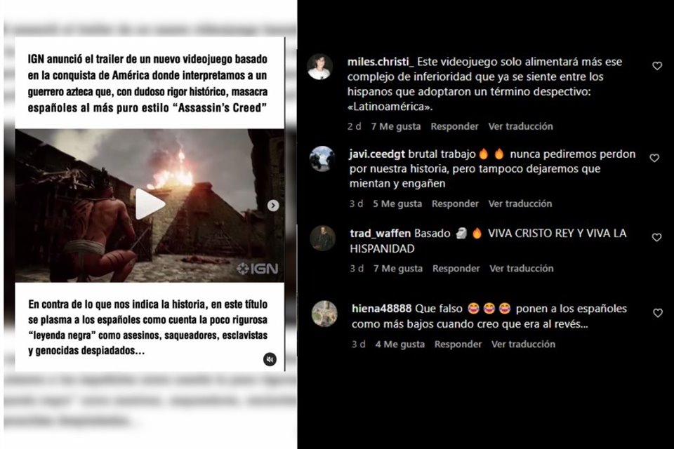 En Instagram, un grupo que reinvindica la Conquista española criticaron a los desarrolladores y al videojuego.