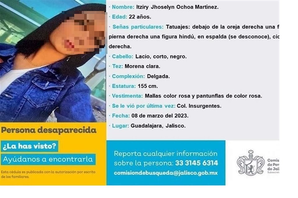 Ficha de búsqueda de Itziry Jhoselyn, quien ya fue localizada.