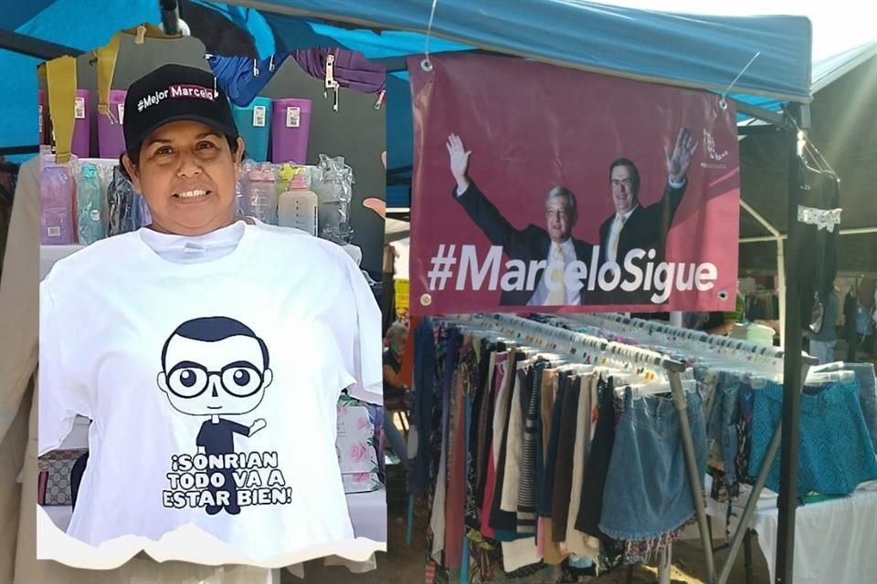 Lonas, playeras y gorras con imagen de Ebrard fueron repartidas en tianguis de Puerto Vallarta.