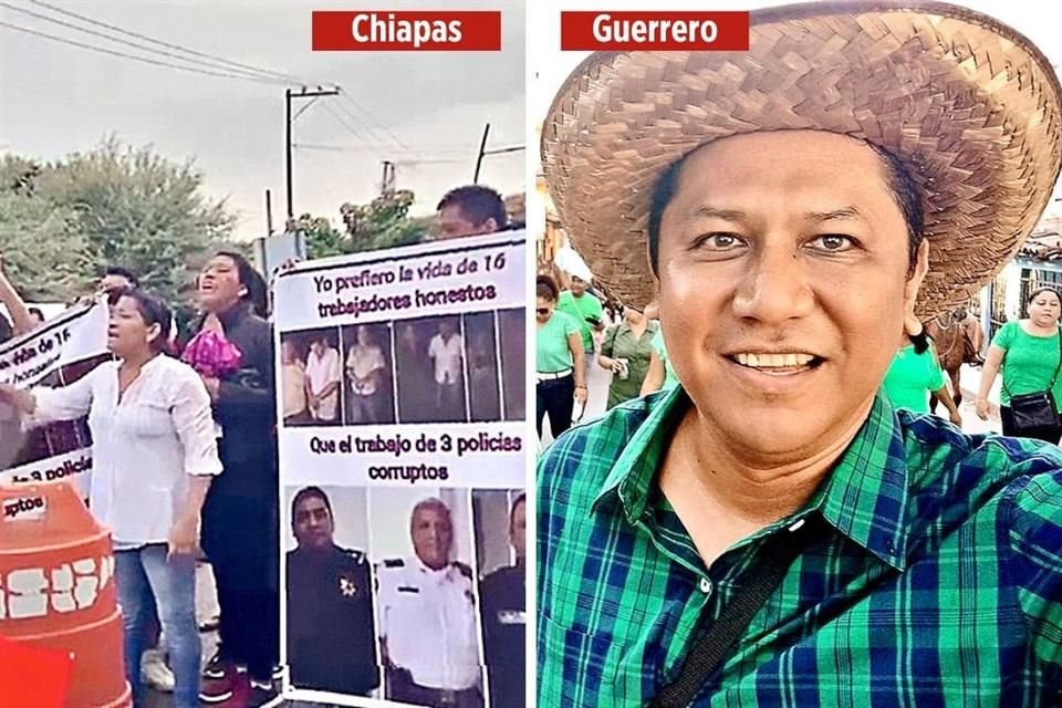 En Chiapas, familiares exigen la aparición de 16 policías que fueron plagiados esta semana; en Guerrero, fue hallado el cuerpo de Jesús González, líder municipal del PVEM en Copala.