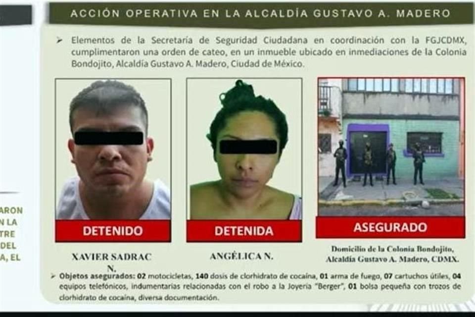 En un operativo realizado por la SSC, se logró la detención de Xavier 'N', autor intelectual de asalto a la joyería Berger, en Plaza Antara.