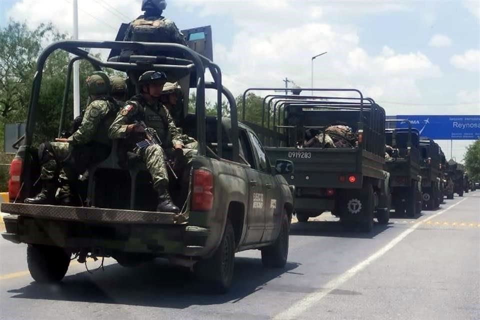 Un total de 100 elementos militares arribaron a Reynosa para reforzar la seguridad tras el atentado que sufrió el Secretario de Gobierno de Tamaulipas.