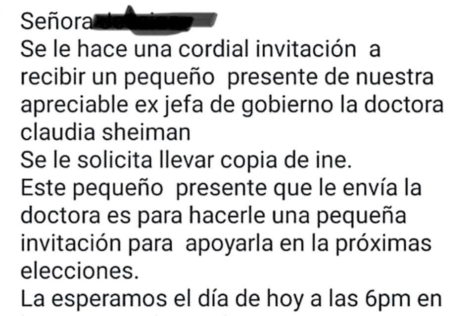 Los vecinos recibieron mensajes de WhatsApp como este con la dirección donde se les darían los 'presentes'.