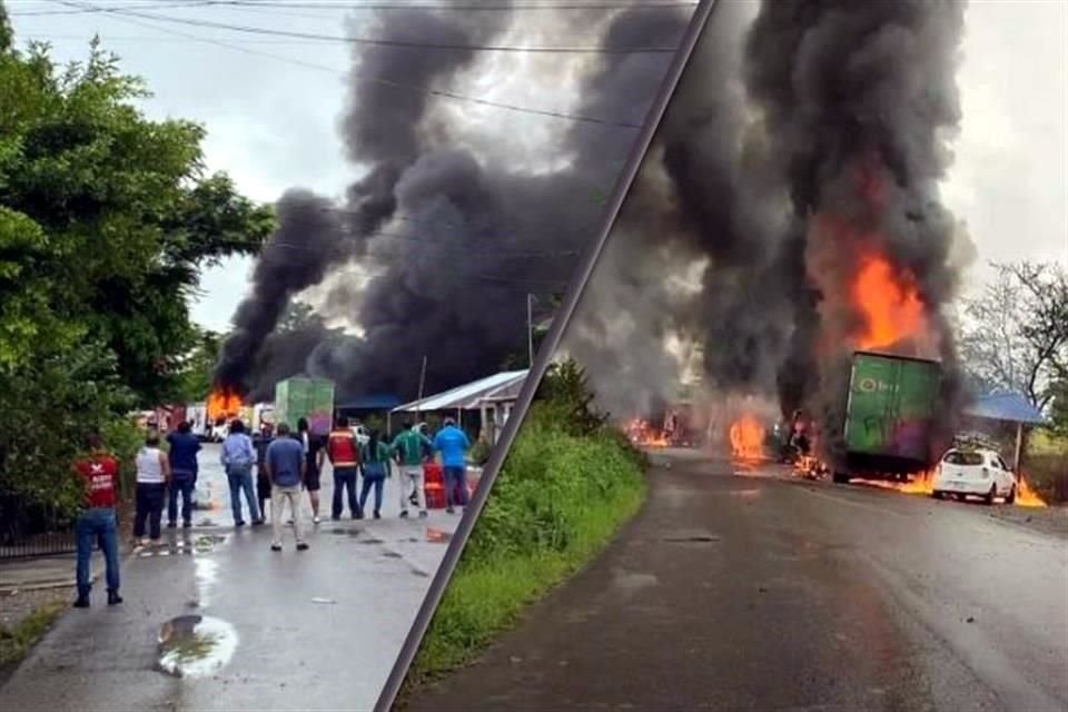 Pobladores de la región norte de Veracruz, algunos integrantes del FNLS, incendiaron vehículos para bloquear vía en protesta por crimen de un compañero el pasado domingo.