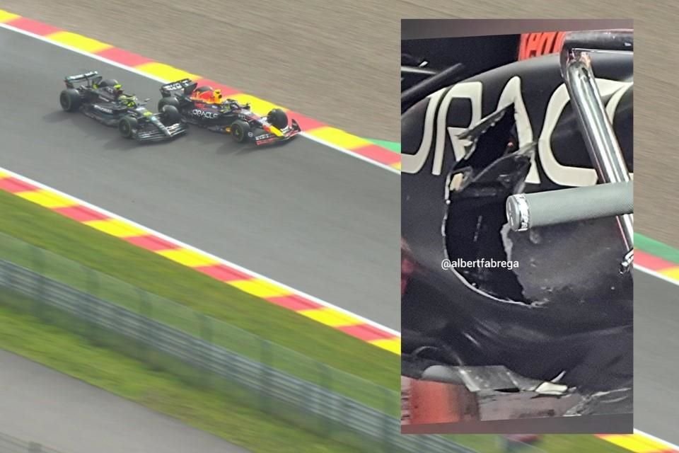 Checo Pérez marchaba en el cuarto lugar cuando Lewis Hamilton golpeó el auto del mexicano, quien poco a poco perdió posiciones y terminó con el abandono.