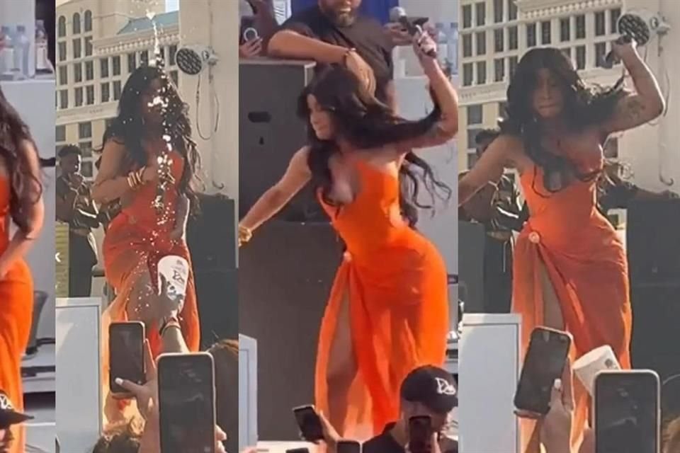 Cardi B le aventó el micrófono a un fan después de que éste le tirara una bebida en la cara durante un concierto en Las Vegas.