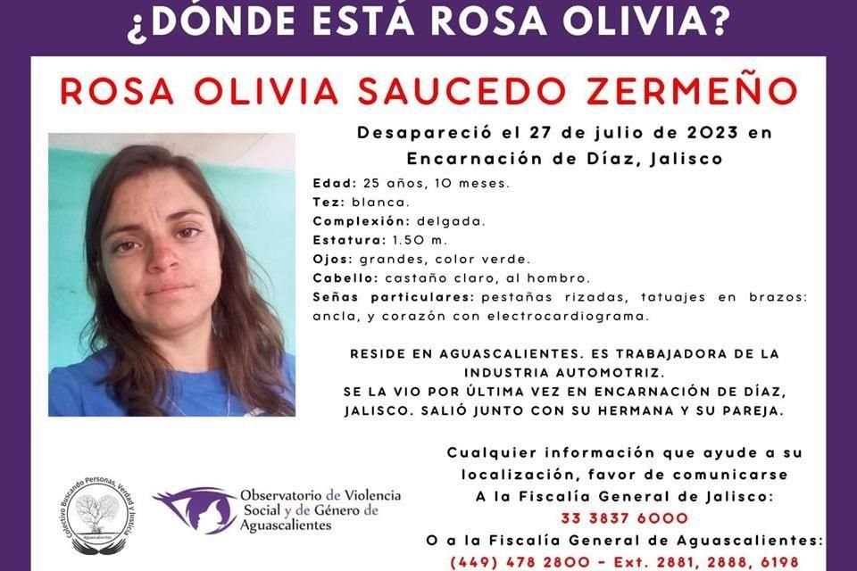 Ficha de desaparición de Rosa Olivia Saucedo Zermeño.