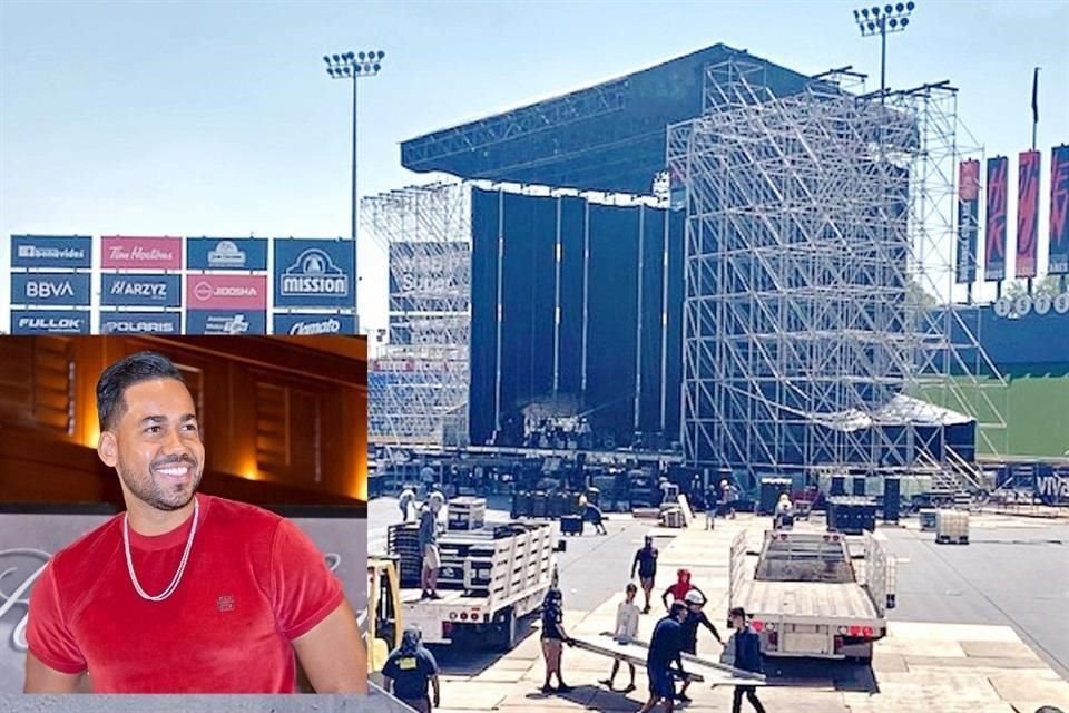 El escenario para el concierto de Romeo Santos de mañana, estaba ayer en sus últimos detalles.