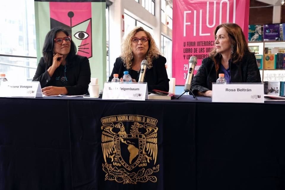 Socorro Venegas, Sonia Feigenbaum y Rosa Beltrán dieron este miércoles los detalles de la Feria Internacional del Libro de las Universitarias y los Universitarios (Filuni) 2023.