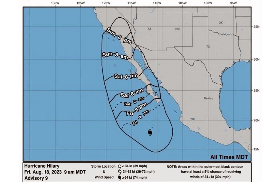 Trayectoria del huracán 'Hilary'.