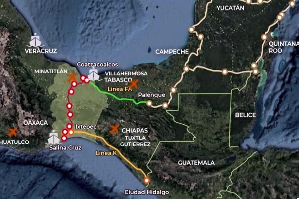 AMLO dijo que la nueva vía llevará carga y reduciría de 7 a 4 horas la conexión entre Salina Cruz y Coatzacoalcos.