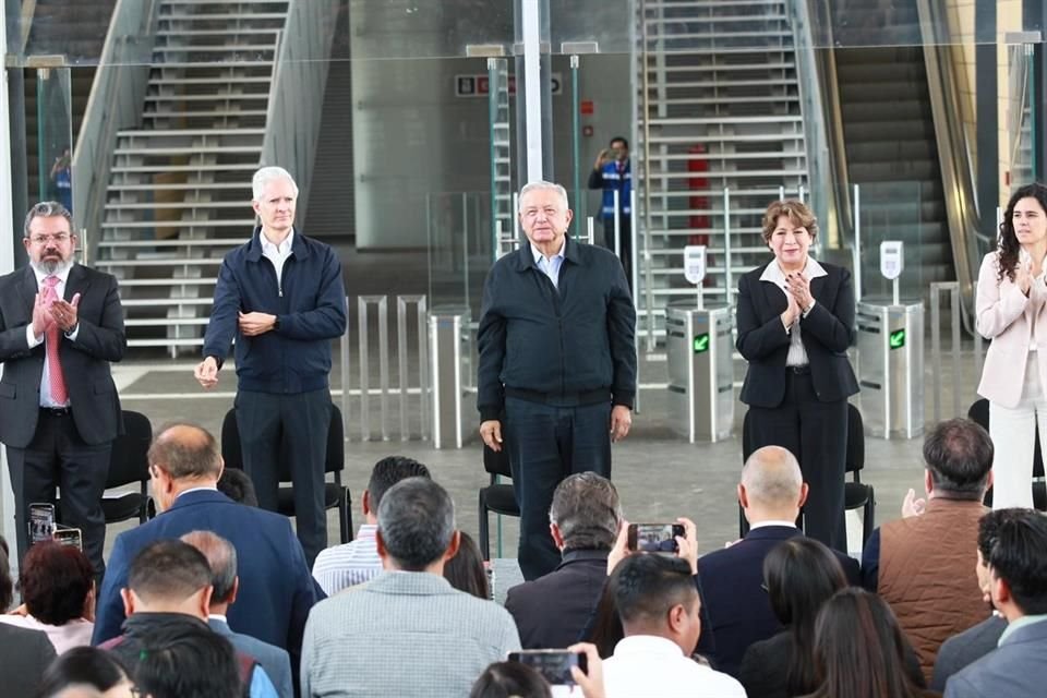 Alfredo del Mazo, Andrés Manuel López Obrador y Delfina Gómez.