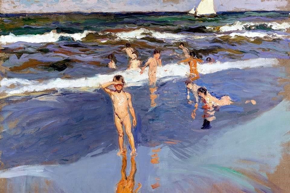 'Niños en el mar, Playa de Valencia' (1908). Adquirida en 2021 por un coleccionista estadounidense. Los niños jugando en la costa fueron una contante en su obra.