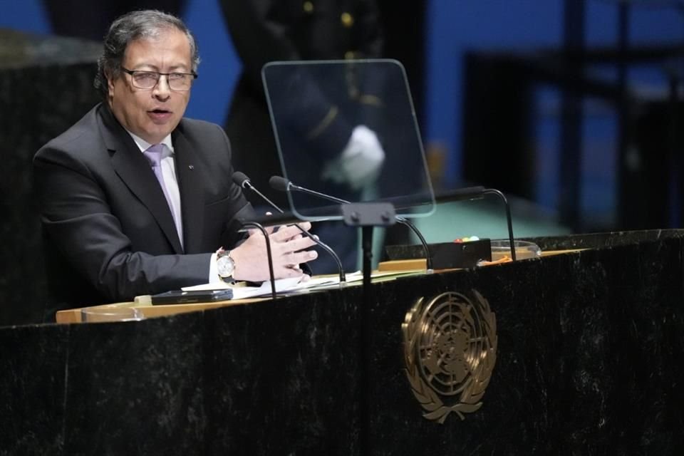 El presidente colombiano, Gustavo Petro Urrego, pronuncia un discurso en la 78 sesión de la Asamblea General de Naciones Unidas.