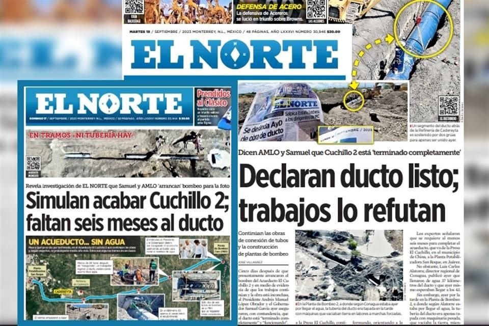 Aunque el Acueducto El Cuchillo 2 aún no está totalmente terminado, AMLO asegura que el agua llegará a Monterrey mañana o pasado mañana.