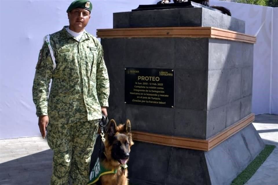 Carlos Villeda Márquez, quien fue entrenador de Proteo, también asistió al evento con su compañero 'Arkadas', cachorro que fue donado a México por parte del pueblo turco, y del que ahora es manejador.