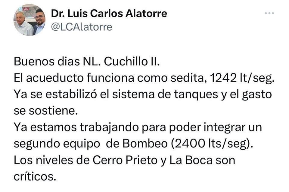 Luis Carlos Alatorre, director regional de la Conagua, afirmó que actualmente bombean mil 242 litros por segundo.