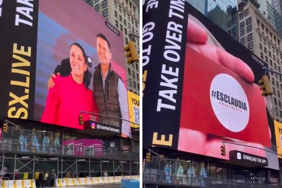 Un anuncio de la aspirante presidencial Claudia Sheinbaum apareció el domingo en las pantallas de Time Square, en Nueva York.