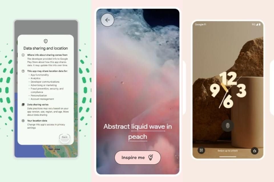 Lo nuevo en Android 14: Pantalla de bloqueo más personalizable, fondos de pantalla con IA y mayor control de ubicación.