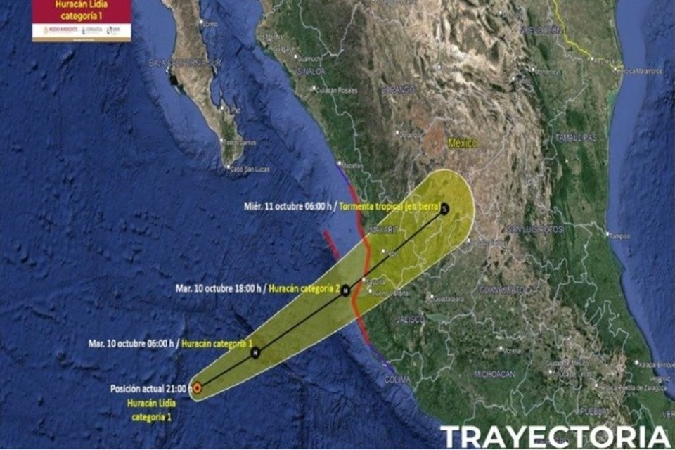  'Lidia' se intensificó a huracán categoría 1 mientras avanza a las costas de Jalisco y Nayarit; prevén que toque tierra como categoría 2.