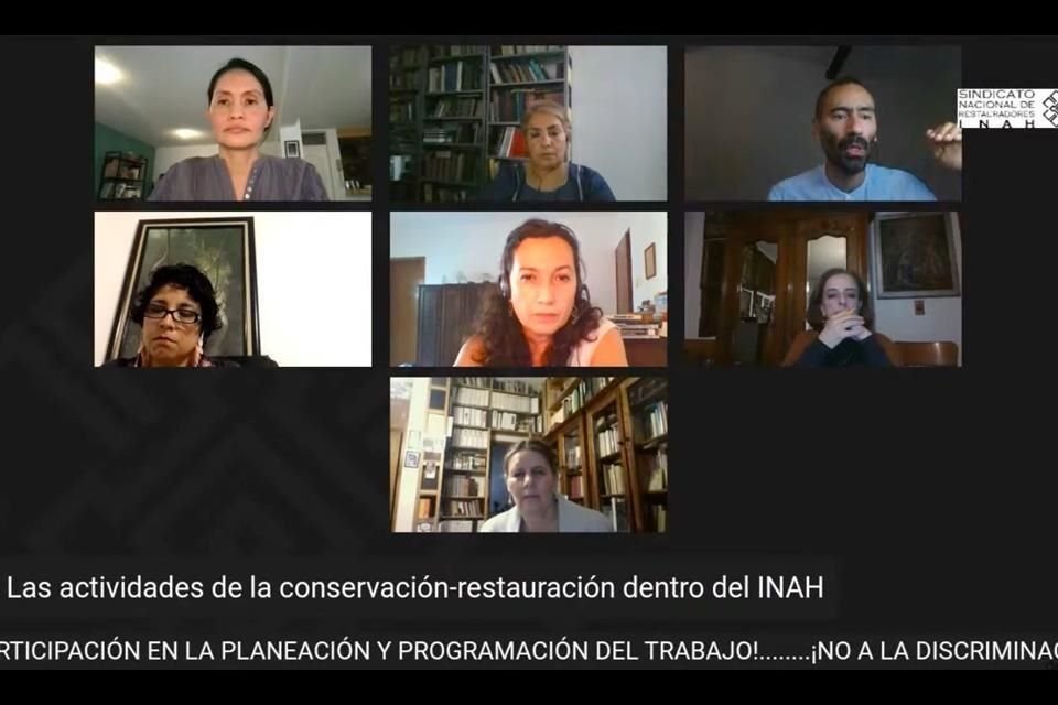 El Sindicato Nacional de Restauradores (Sinar) del INAH realizó este martes el conservatorio virtual 'La conservación-restauración como función sustantiva del INAH, Situación actual'.