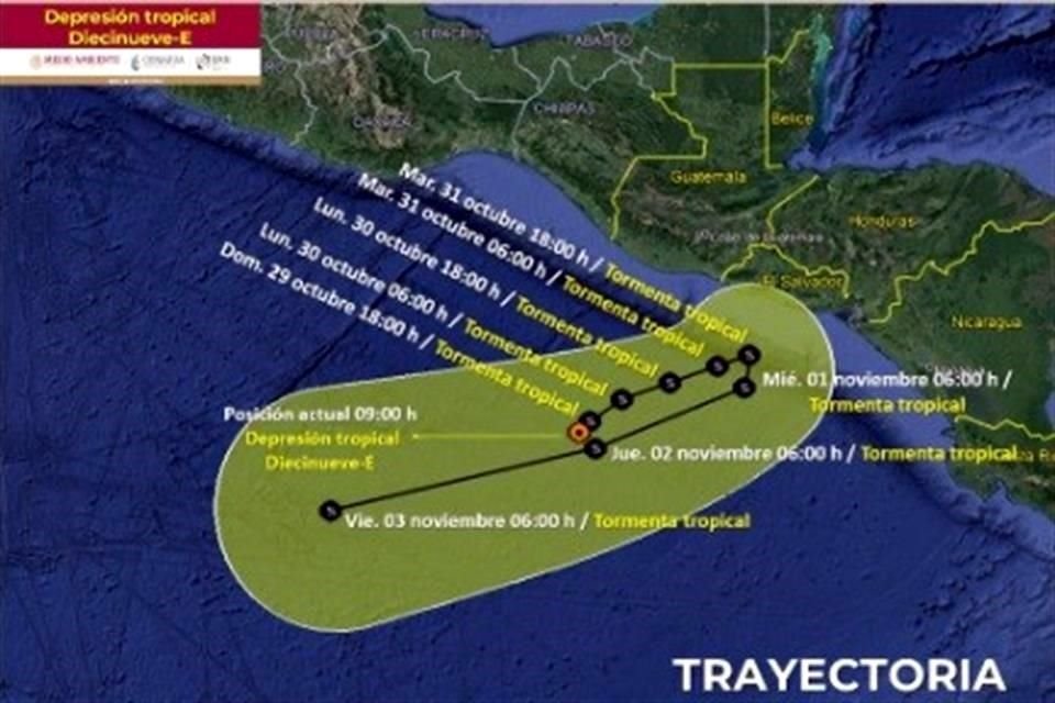 Proyección de la posible trayectoria de la depresión tropical 19-E.