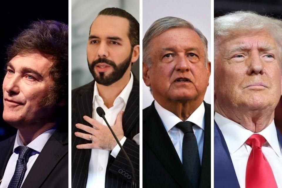 Javier Milei, Nayib Bukele, Andrés Manuel López Obrador y Donald Trump.