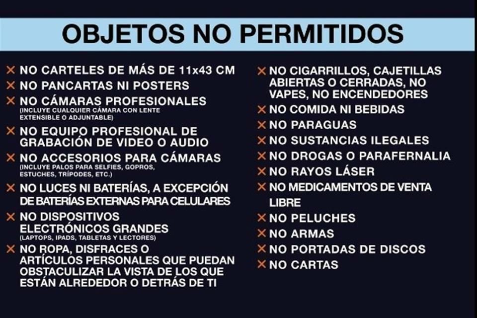 Objetos que no están permitidos para el show de Paul McCartney.