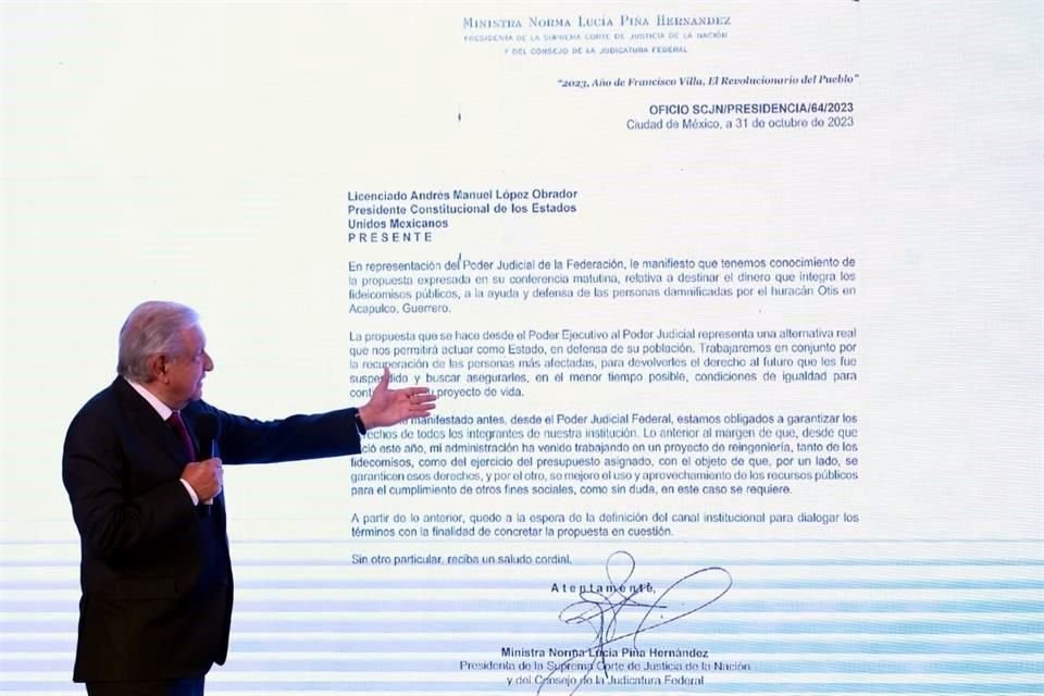 AMLO leyó el oficio que le envió la propia presidenta de la Corte.