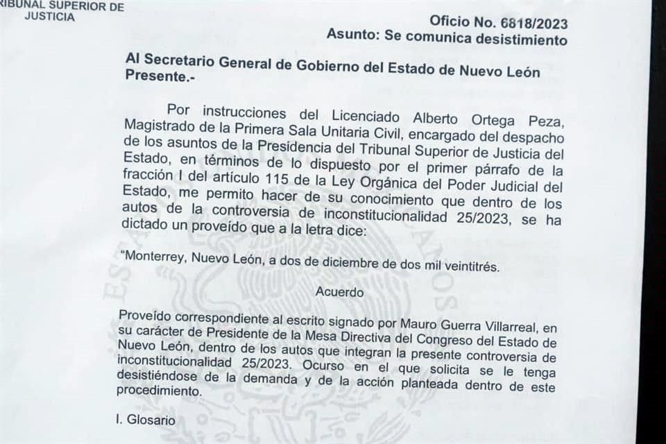 Éste es el oficio que presentó el personal del Poder Judicial.