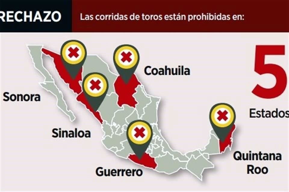 Las corridas de toros están prohibidas en al menos cinco entidades del País.