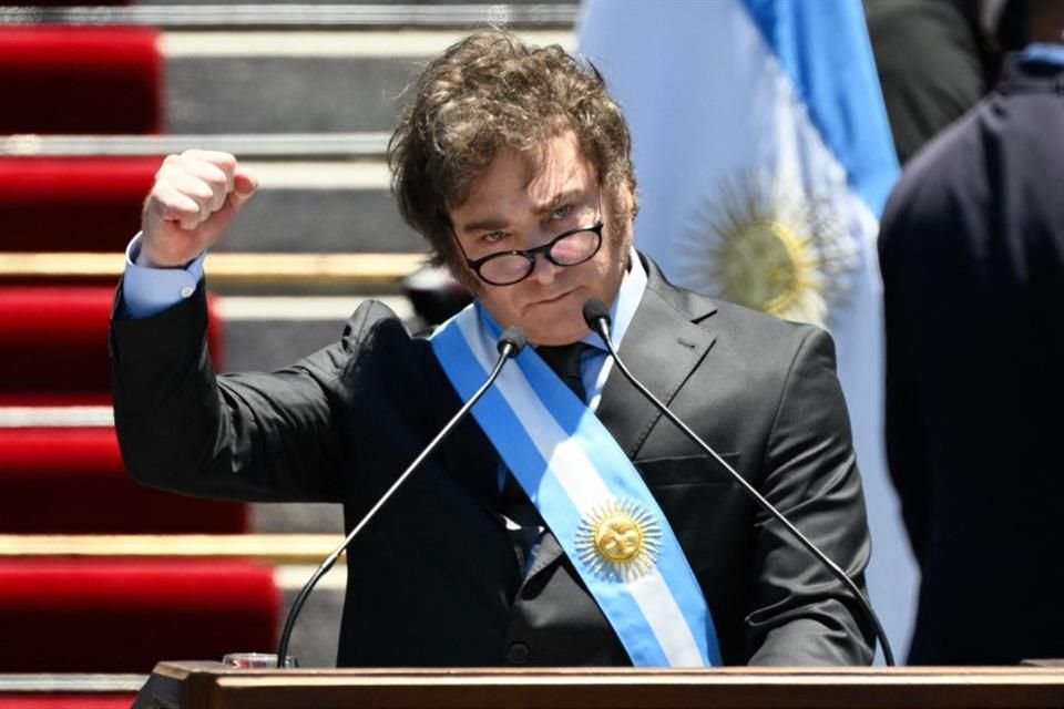 El Presidente Javier Milei durante su discurso inaugural en Buenos Aires, Argentina.