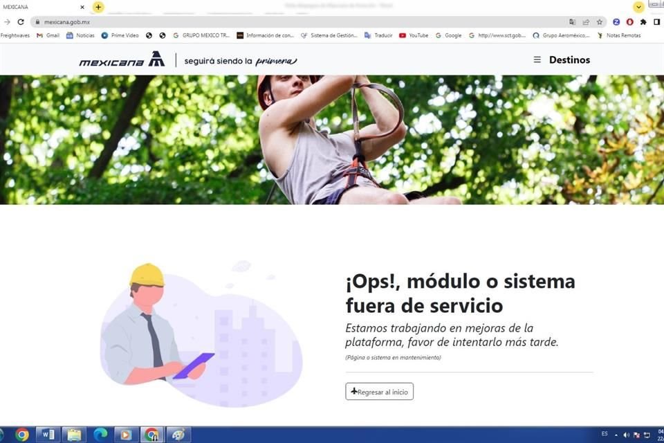 En el sitio se puede leer '¡Ops!, módulo o sistema fuera de servicio'.