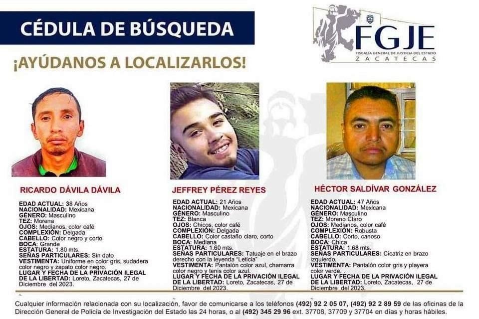 La Fiscalía estatal emitió fichas de búsqueda para dar con la localización de los cinco secuestrados, de los que tres son hombres.