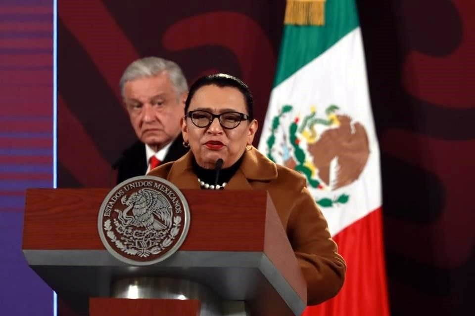 Rosa Icela Rodríguez, titular de SSPC, en conferencia en Palacio Nacional.