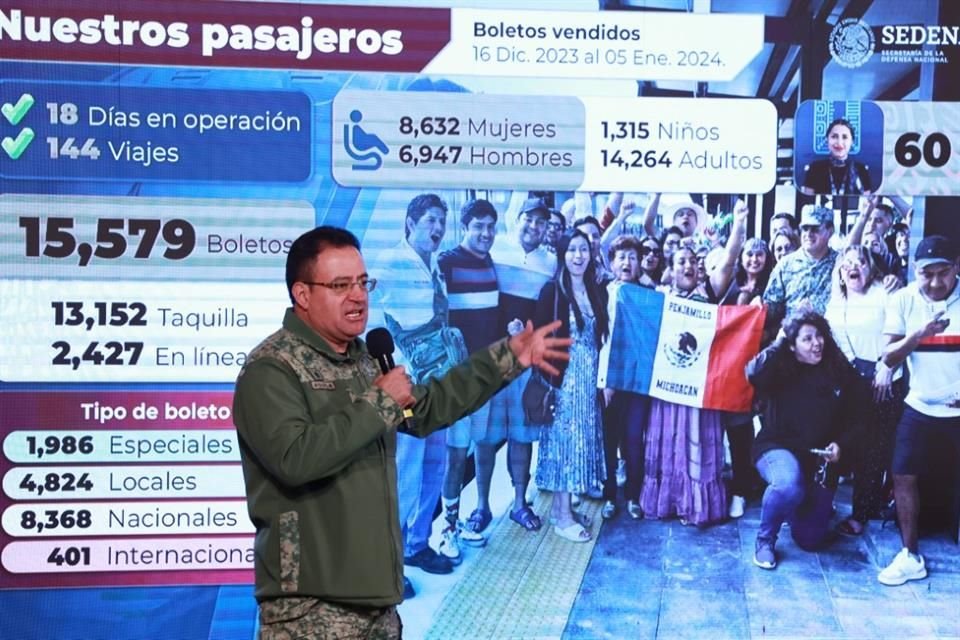 El General Lozano Águila dijo que se han realizado 144 viajes en 18 días de operaciones.